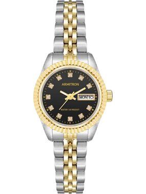 Armitron Women Silver Black Genuine Crystal Accented Bracelet Round Luxury Watch